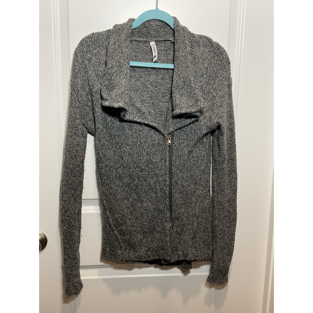 Aeropostale Women's Grey Knit Zip Up Cardigan Sweater Small Collared Grunge